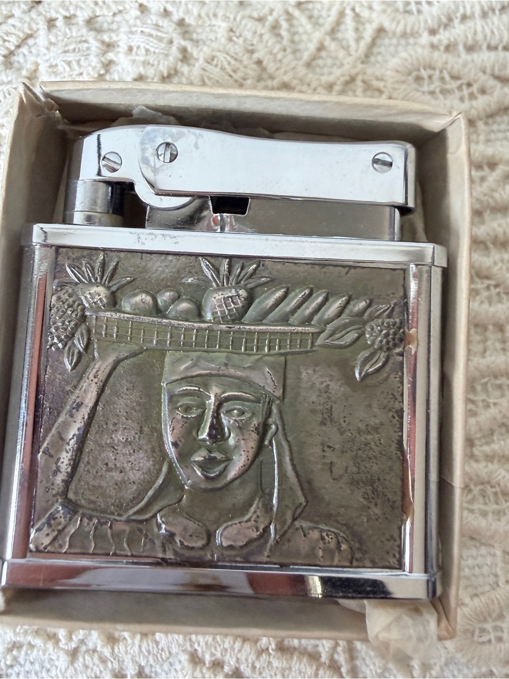 Vintage Lighter with Fruit Basket Cuban inspired Motif